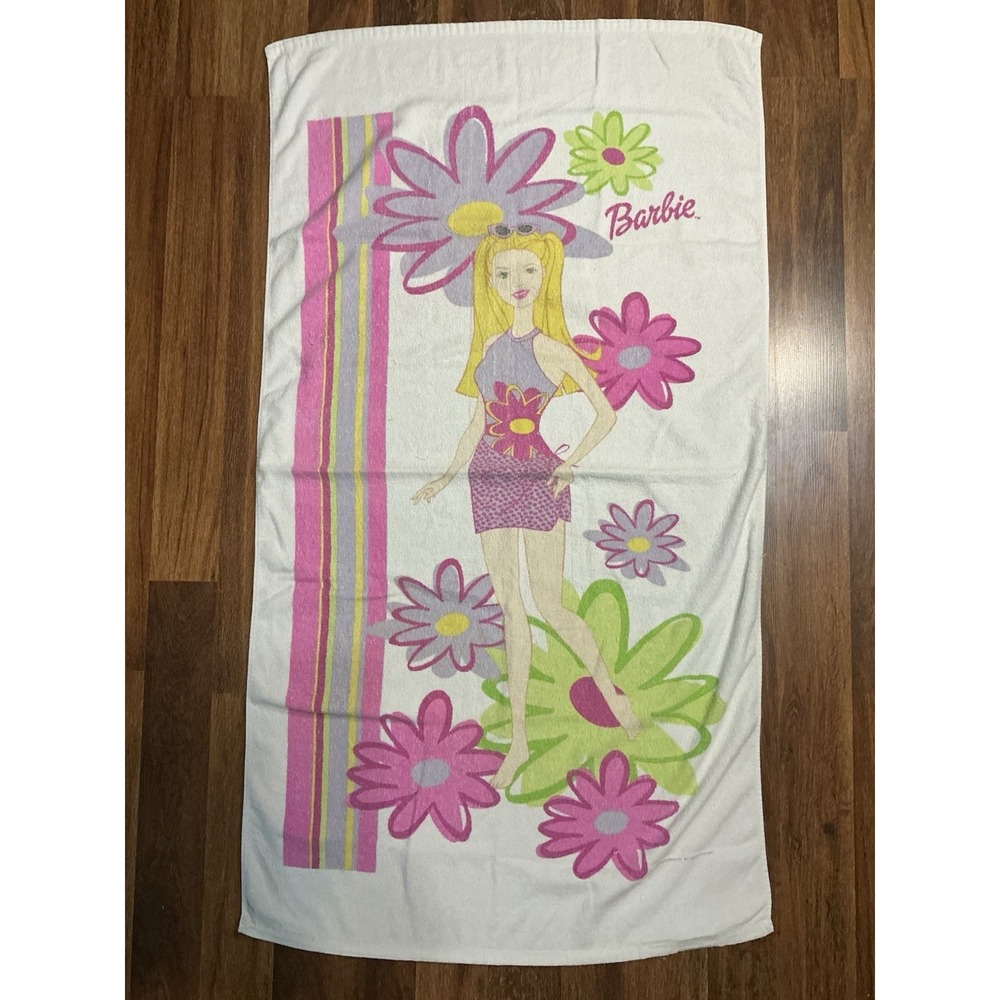 Franco 2002 Mattel Barbie Terry Cloth Beach Towel Retro Flower Power 100% Cotton